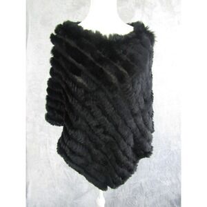 Willi Smith Black Shell Rabbit Fur Poncho Shawl Wrap One Size